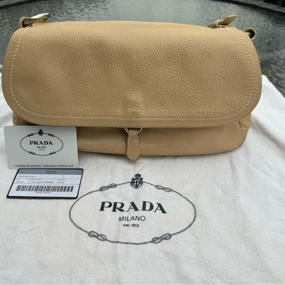 π―% Authentic Vintage Prada Small Shoulder Bag Nude w COA - Picture 5 of 16